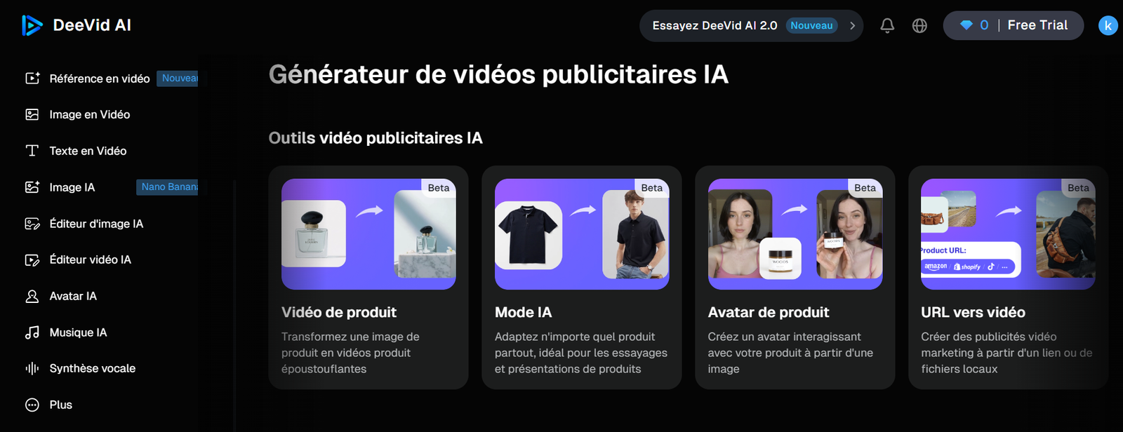 Deevid AI advertising video generator