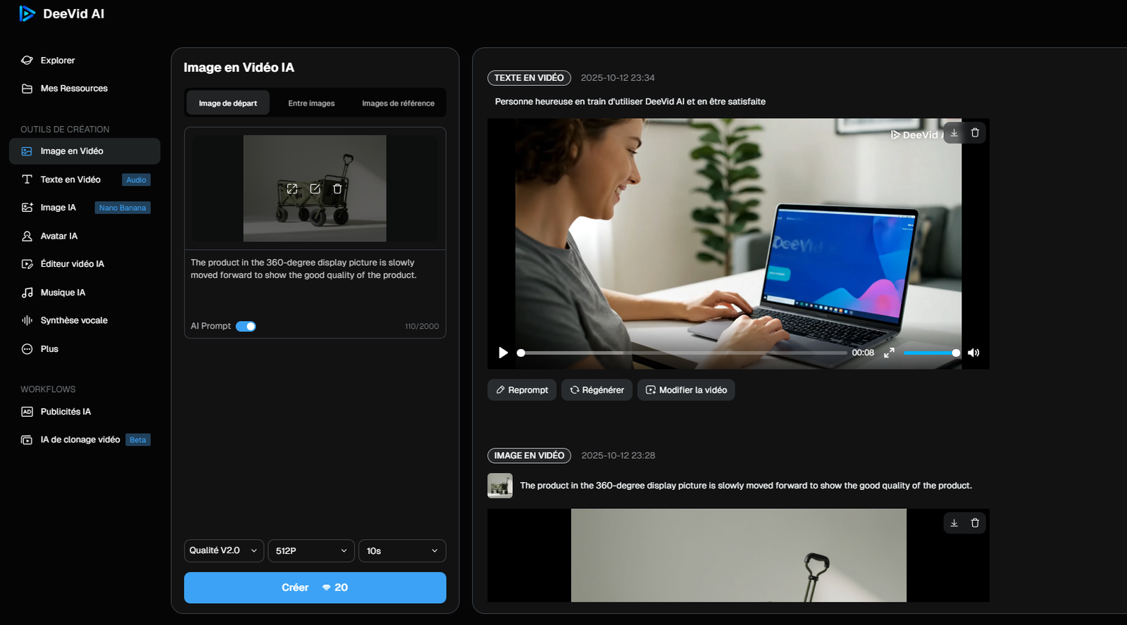 Deevid AI image-to-video panel